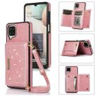 For Samsung Galaxy A12 Three-fold RFID Leather Phone Case with Lanyard(Rose Gold) - 1