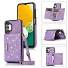 For Samsung Galaxy A13 4G/A13 5G Three-fold RFID Leather Phone Case with Lanyard(Purple) - 1