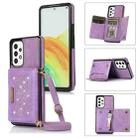 For Samsung Galaxy A53 5G Three-fold RFID Leather Phone Case with Lanyard(Purple) - 1