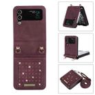 For Samsung Galaxy Z Flip4 Three-fold RFID Leather Phone Case with Lanyard(Red) - 1