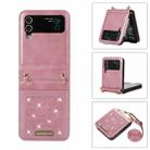 For Samsung Galaxy Z Flip4 Three-fold RFID Leather Phone Case with Lanyard(Rose Gold) - 1
