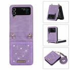 For Samsung Galaxy Z Flip4 Three-fold RFID Leather Phone Case with Lanyard(Purple) - 1