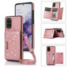 For Samsung Galaxy S20 FE Three-fold RFID Leather Phone Case with Lanyard(Rose Gold) - 1