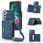 For Samsung Galaxy S21 Three-fold RFID Leather Phone Case with Lanyard(Blue) - 1