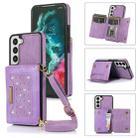 For Samsung Galaxy S21 Three-fold RFID Leather Phone Case with Lanyard(Purple) - 1