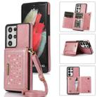 For Samsung Galaxy S21 Ultra Three-fold RFID Leather Phone Case with Lanyard(Rose Gold) - 1