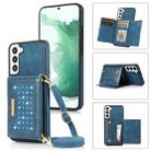 For Samsung Galaxy S22+ Three-fold RFID Leather Phone Case with Lanyard(Blue) - 1