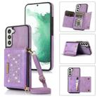 For Samsung Galaxy S22+ Three-fold RFID Leather Phone Case with Lanyard(Purple) - 1