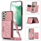 For Samsung Galaxy S21 FE Three-fold RFID Leather Phone Case with Lanyard(Rose Gold) - 1