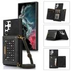 For Samsung Galaxy S22 Ultra Three-fold RFID Leather Phone Case with Lanyard(Black) - 1