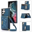 For Samsung Galaxy S22 Ultra Three-fold RFID Leather Phone Case with Lanyard(Blue) - 1