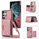 For Samsung Galaxy S22 Ultra Three-fold RFID Leather Phone Case with Lanyard(Rose Gold) - 1