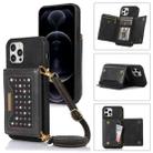 For iPhone 12 Pro Three-fold RFID Leather Phone Case with Lanyard(Black) - 1