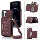 For iPhone 12 Pro Three-fold RFID Leather Phone Case with Lanyard(Red) - 1
