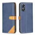 For OPPO A17 Color Matching Double Sewing Thread Leather Phone Case(Blue) - 1