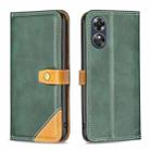 For OPPO A17 Color Matching Double Sewing Thread Leather Phone Case(Green) - 1