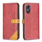 For OPPO A17 Color Matching Double Sewing Thread Leather Phone Case(Red) - 1