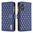 For OPPO A17 Diamond Lattice Zipper Wallet Leather Flip Phone Case(Blue) - 1