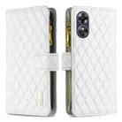 For OPPO A17 Diamond Lattice Zipper Wallet Leather Flip Phone Case(White) - 1