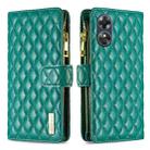 For OPPO A17 Diamond Lattice Zipper Wallet Leather Flip Phone Case(Green) - 1