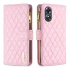 For OPPO A17 Diamond Lattice Zipper Wallet Leather Flip Phone Case(Pink) - 1