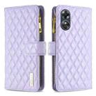 For OPPO A17 Diamond Lattice Zipper Wallet Leather Flip Phone Case(Purple) - 1