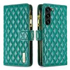 For Samsung Galaxy S23+ 5G Diamond Lattice Zipper Wallet Leather Flip Phone Case(Green) - 1