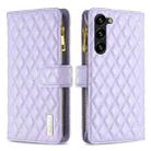 For Samsung Galaxy S23+ 5G Diamond Lattice Zipper Wallet Leather Flip Phone Case(Purple) - 1