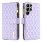 For Samsung Galaxy S23 Ultra 5G Diamond Lattice Zipper Wallet Leather Flip Phone Case(Purple) - 1