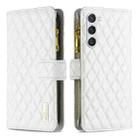For Samsung Galaxy S23 5G Diamond Lattice Zipper Wallet Leather Flip Phone Case(White) - 1