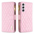 For Samsung Galaxy S23 5G Diamond Lattice Zipper Wallet Leather Flip Phone Case(Pink) - 1