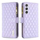 For Samsung Galaxy S23 5G Diamond Lattice Zipper Wallet Leather Flip Phone Case(Purple) - 1