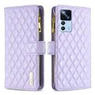 For Xiaomi 12T / 12T Pro / Redmi K50 Ultra Diamond Lattice Zipper Wallet Leather Flip Phone Case(Purple) - 1