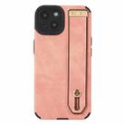 For iPhone 13 Wrist Strap TPU Leather Phone Case(Pink) - 1