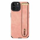 For iPhone 13 Pro Max Wrist Strap TPU Leather Phone Case(Pink) - 1