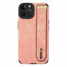 For iPhone 12 Pro Max Wrist Strap TPU Leather Phone Case(Pink) - 1