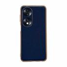 For Honor 70 Genuine Leather Luolai Series Nano Plating Phone Case(Dark Blue) - 1