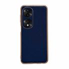 For Honor 70 Pro Genuine Leather Luolai Series Nano Plating Phone Case(Dark Blue) - 1