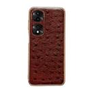 For Honor 70 Pro Genuine Leather Ostrich Texture Nano Plating Phone Case(Coffee) - 1