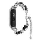 For Xiaomi Mi Band 5 / 6 Double Pearl Bead String Metal Watch Band(Silver Black) - 1