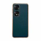 For Honor 70 Pro Genuine Leather Xiaoya Series Nano Plating Phone Case(Dark Green) - 1
