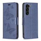 For Samsung Galaxy S23+ 5G Embossing Two Butterflies Pattern Leather Case(Blue) - 1