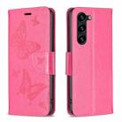 For Samsung Galaxy S23+ 5G Embossing Two Butterflies Pattern Leather Case(Rose Red) - 1