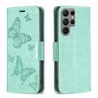 For Samsung Galaxy S23 Ultra 5G Embossing Two Butterflies Pattern Leather Case(Green) - 1