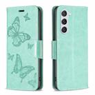 For Samsung Galaxy S23 5 Embossing Two Butterflies Pattern Leather Case(Green) - 1