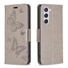 For Samsung Galaxy S23 5 Embossing Two Butterflies Pattern Leather Case(Grey) - 1