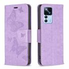 For Xiaomi 12T / 12T Pro / Redmi K50 Ultra Embossing Two Butterflies Pattern Leather Case(Purple) - 1