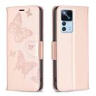 For Xiaomi 12T / 12T Pro / Redmi K50 Ultra Embossing Two Butterflies Pattern Leather Case(Rose Gold) - 1