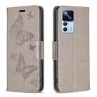 For Xiaomi 12T / 12T Pro / Redmi K50 Ultra Embossing Two Butterflies Pattern Leather Case(Grey) - 1