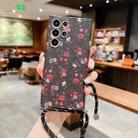 For Samsung Galaxy S22 5G Small Floral Lanyard Phone Case(Black Red Flower) - 1